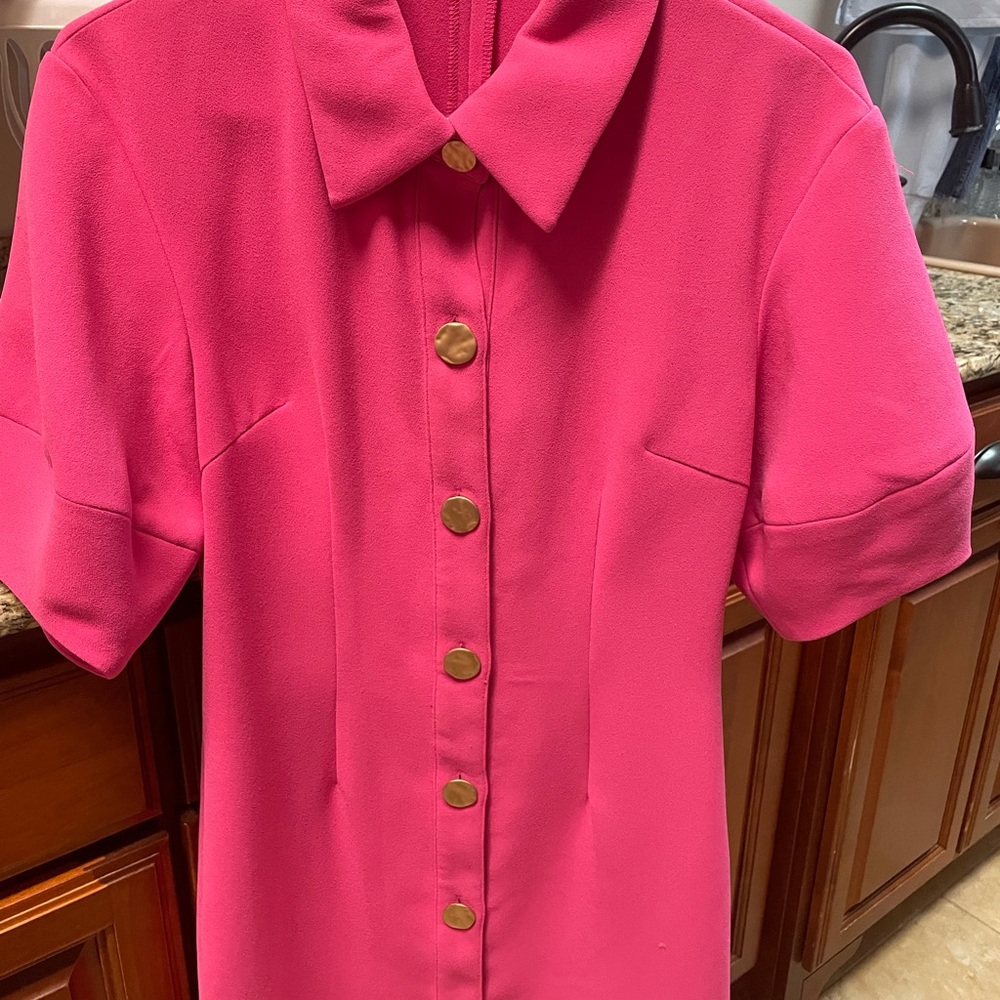 Elliatt Pink Mini Dress with Gold Buttons